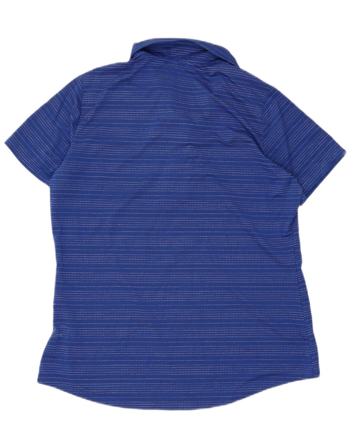 Tricou polo Adidas pentru femei cu mânecă scurtă, poliester cu dungi mari, albastre