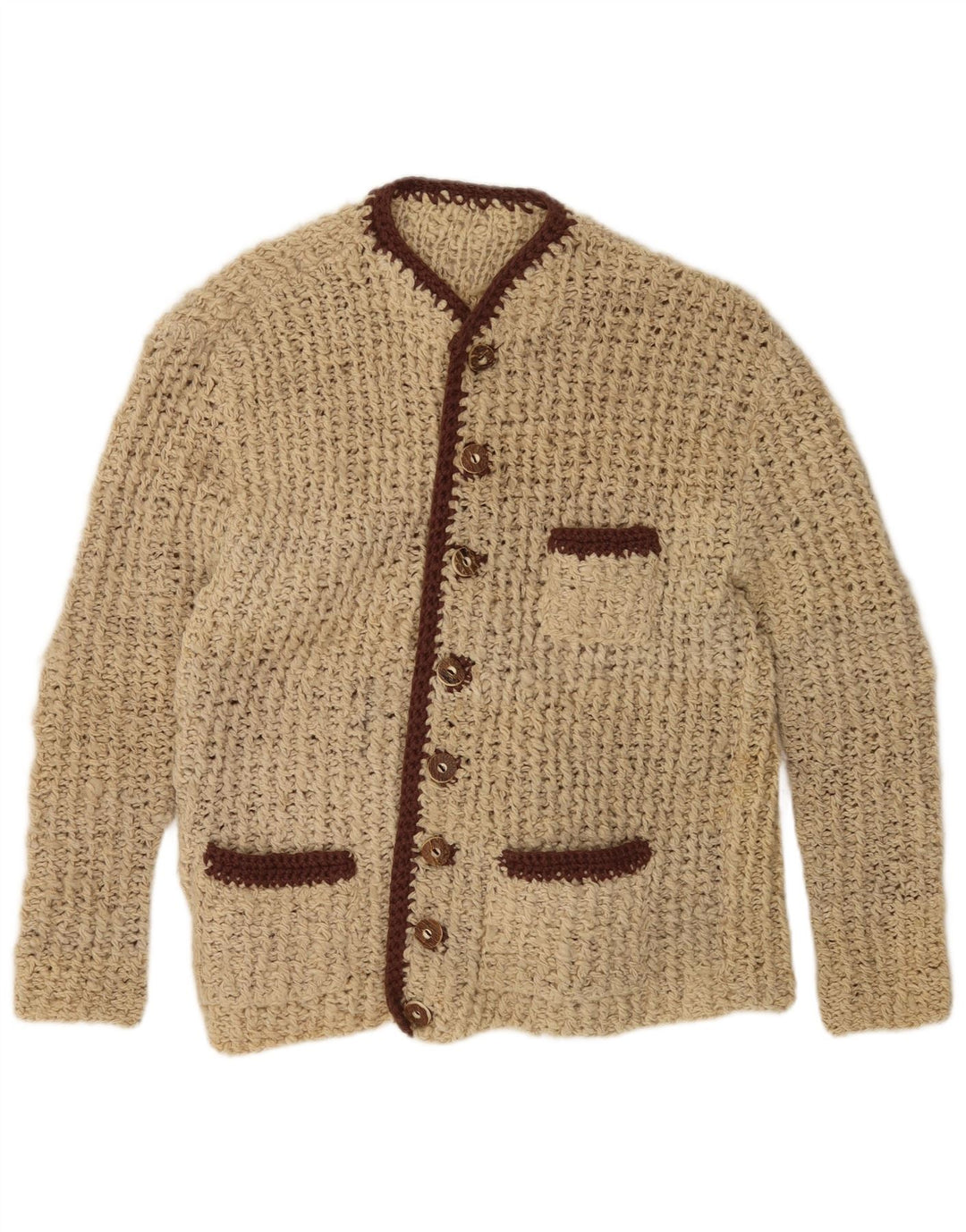 Pulover Cardigan Vintage pentru femei UK 14 Medium Bej Colorblock