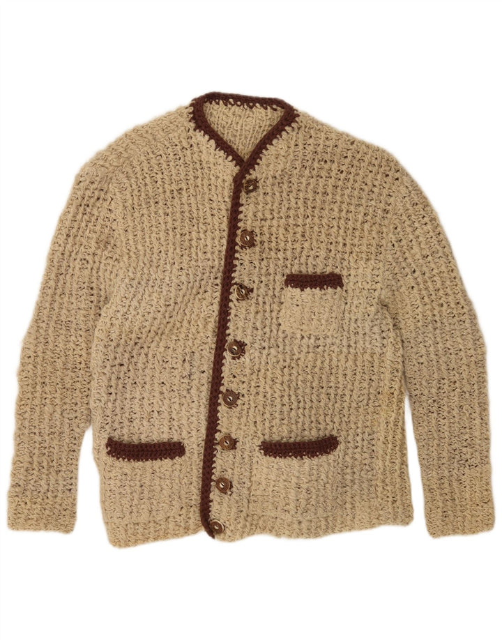 Pulover Cardigan Vintage pentru femei UK 14 Medium Bej Colorblock