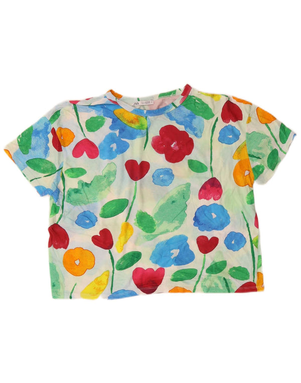Tricou cu grafic crop ZARA pentru femei Top UK 10 Mic Multicolor Floral