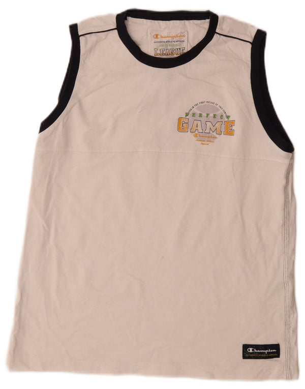 Vestă cu grafică Champion Boys Top 13-14 ani XL Bumbac color bloc alb