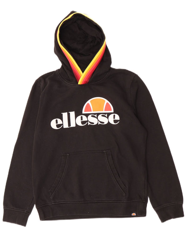 Pulover cu glugă cu grafic pentru fete Ellesse 11-12 ani, bumbac negru