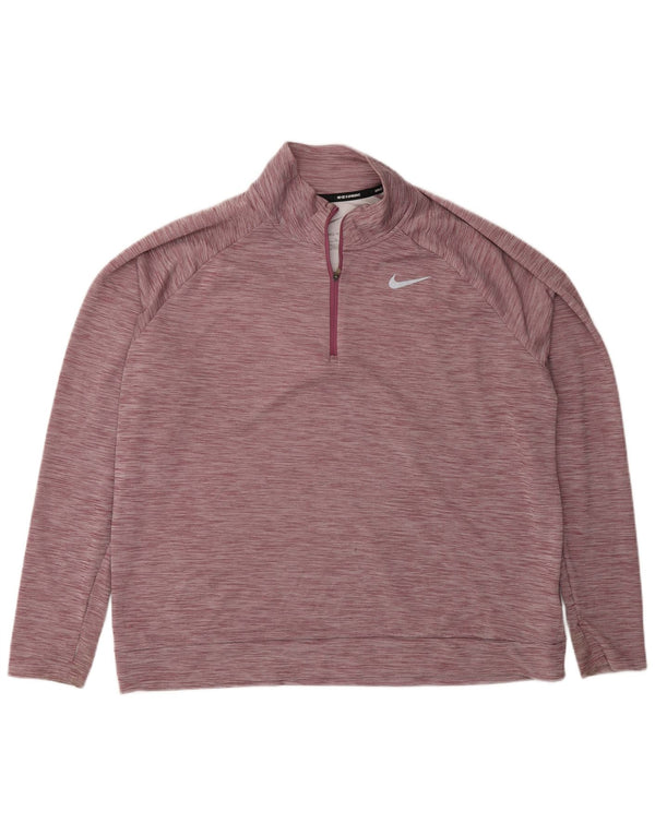 Top pentru alergare cu fermoar și gât pentru bărbați Nike cu mânecă lungă, XL, poliester striat sport