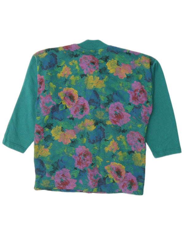 Vintage Womens Oversized Tracksuit Top Jacket UK 10 Small Green Floral