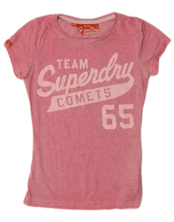 Tricou grafic Superdry pentru femei Top UK 6 XS roz bumbac cu pete
