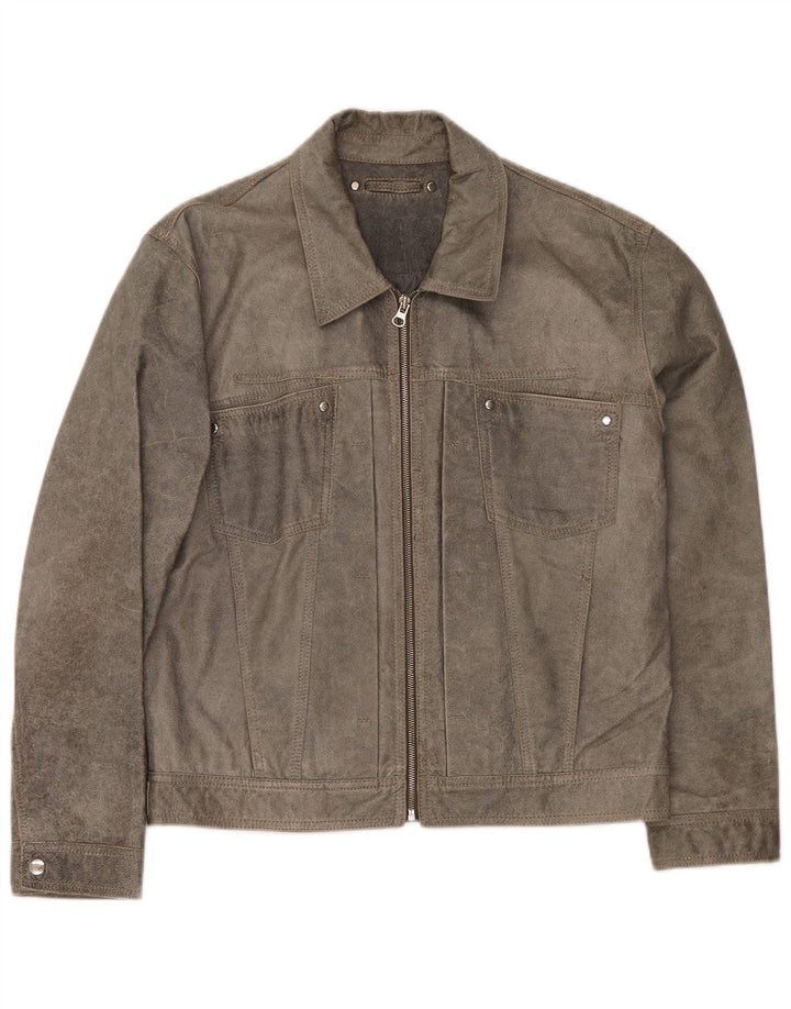 Bomber vintage pentru bărbați din piele, UK 38, gri mediu