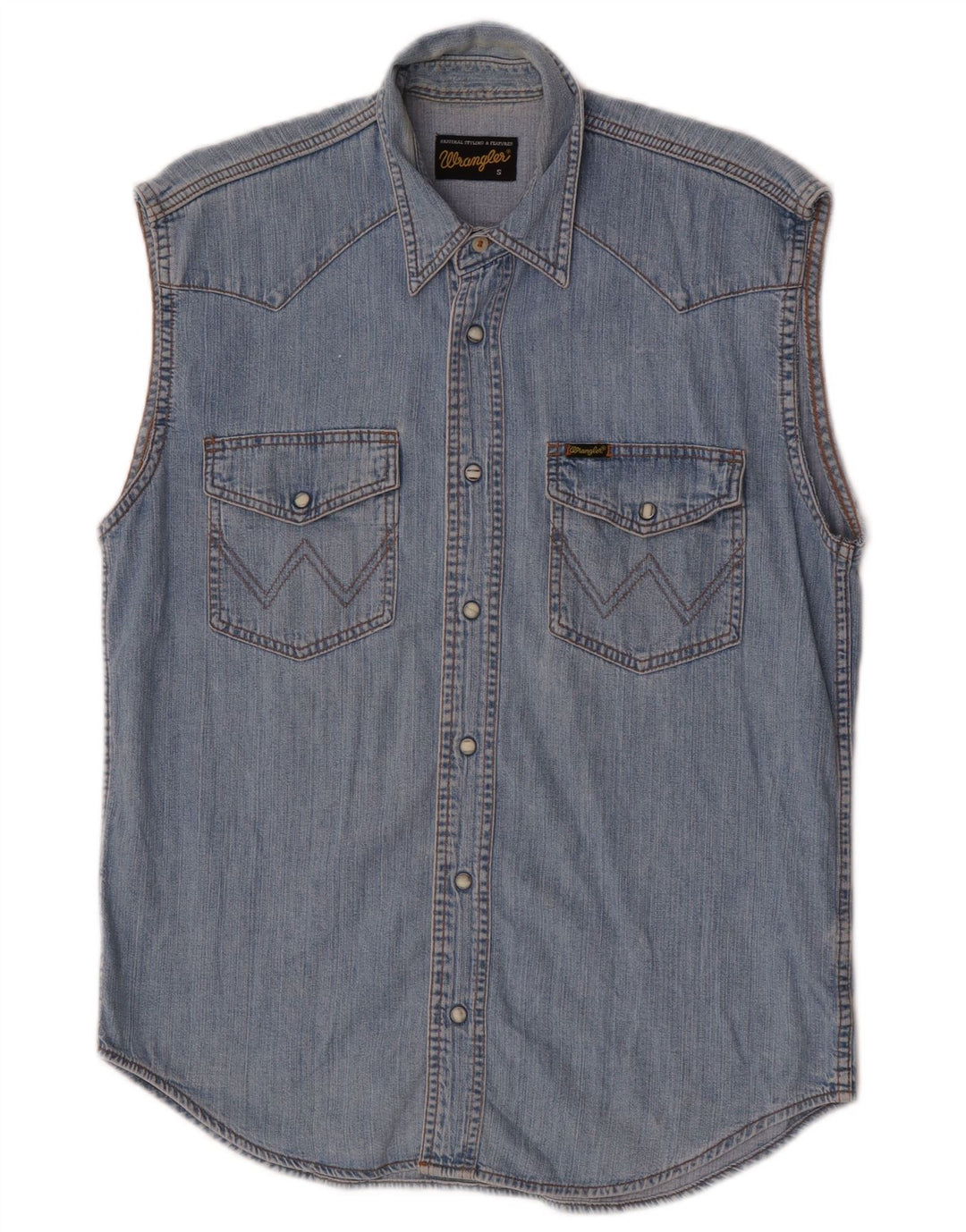 Cămașă din denim fără mâneci pentru bărbați Wrangler, bumbac albastru mic