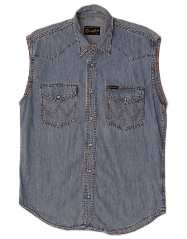 Cămașă din denim fără mâneci pentru bărbați Wrangler, bumbac albastru mic