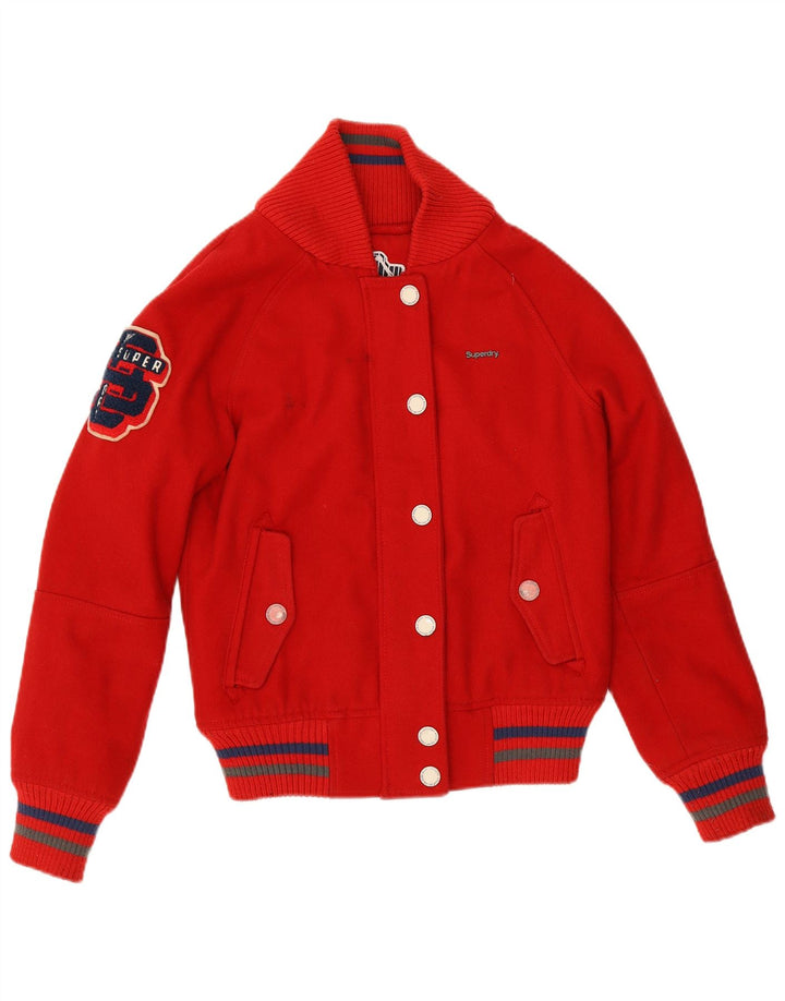 Geacă bomber grafică Superdry pentru femei UK 12 Lână roșie medie