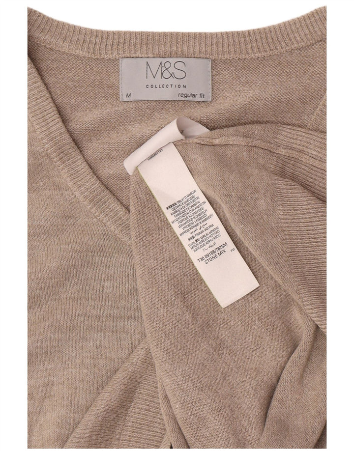 Pulover pentru bărbați Marks & Spencer, cu decolteu în V, de formă regulată, mediu bej cu pete