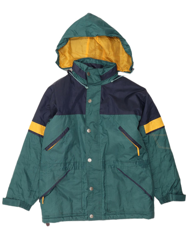 Jachetă de ploaie cu glugă vintage pentru bărbați UK 42 XL, nailon color bloc verde