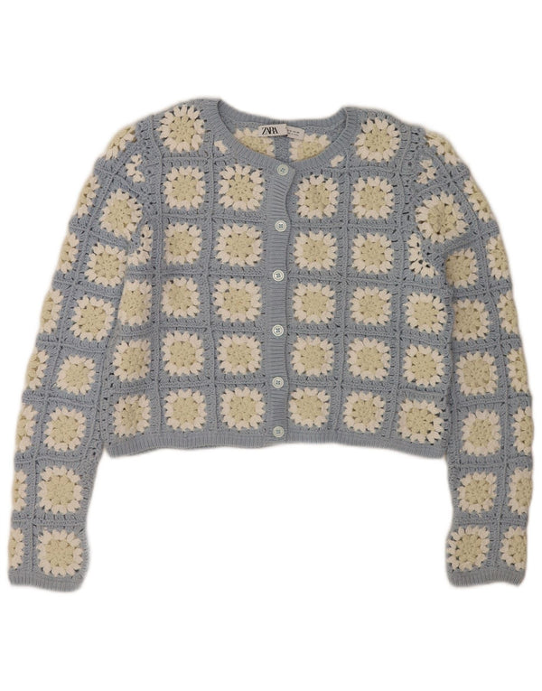 Pulover cardigan croșetat pentru femei Zara UK 14 Medium Blue Floral