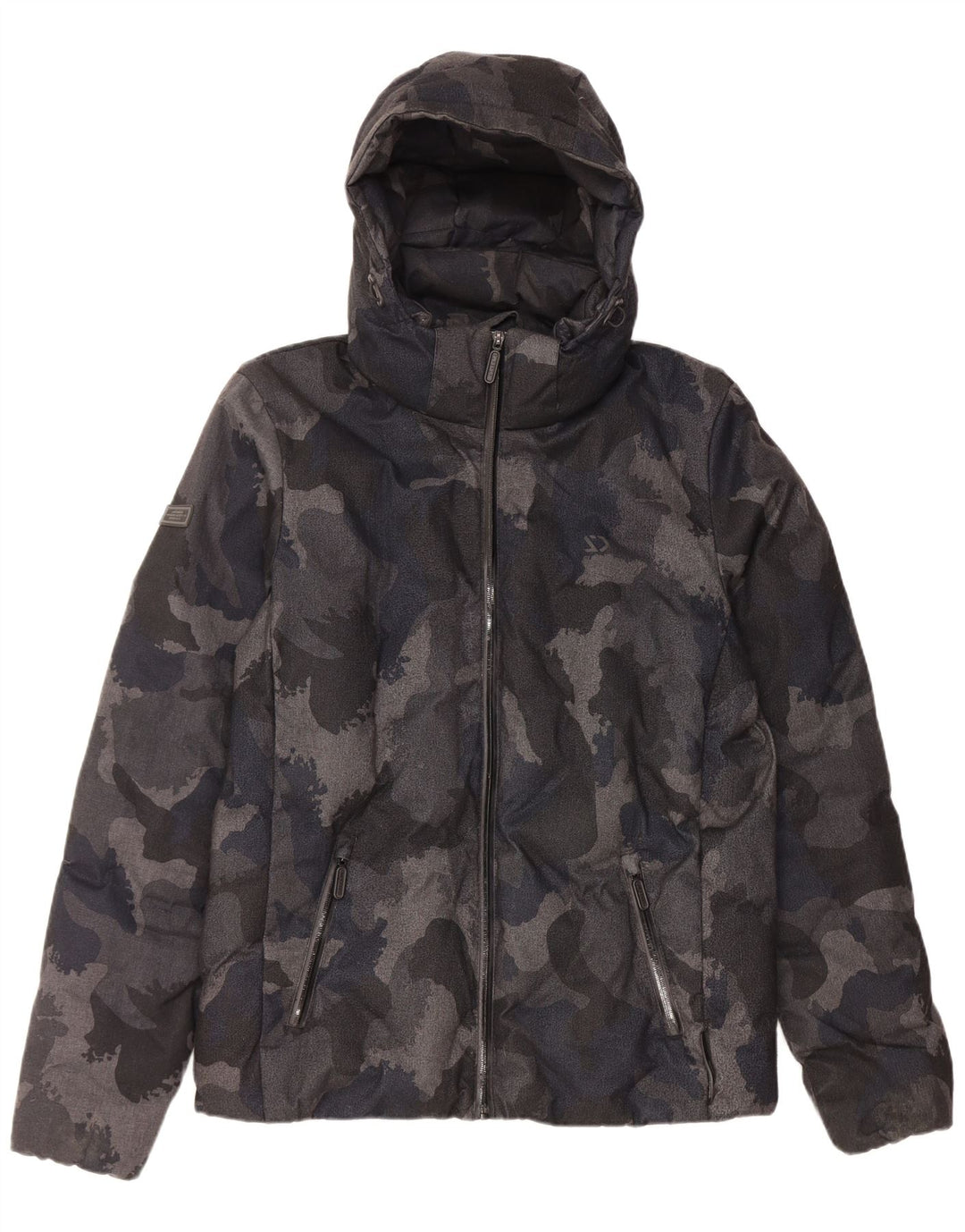 Jachetă căptușită cu glugă Superdry pentru bărbați UK 38 Poliester camuflaj mediu negru