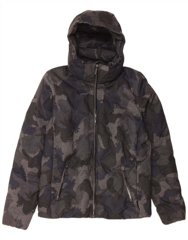 Jachetă căptușită cu glugă Superdry pentru bărbați UK 38 Poliester camuflaj mediu negru