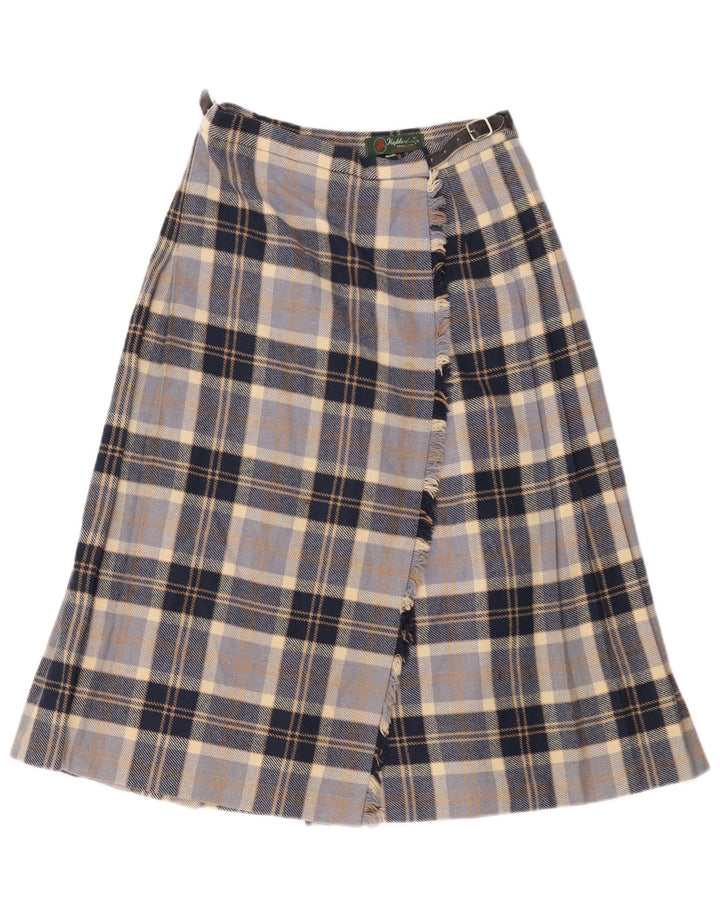 Fusta Wrap pentru femei Highland EU 38 Medium W28 Lână carouri bleumarin