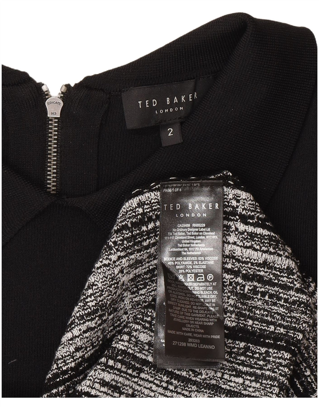 Rochie de bază cu mâneci lungi Ted Baker pentru femei Mărimea 2 mică, viscoză cu carouri negre