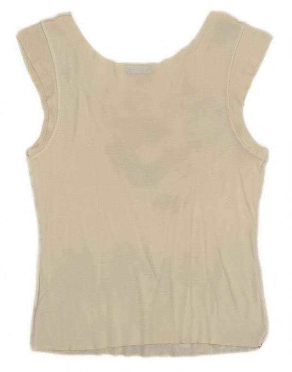 Benetton Crop Graphic Vest Top pentru femei UK 4 XS Off White Floral Tropical