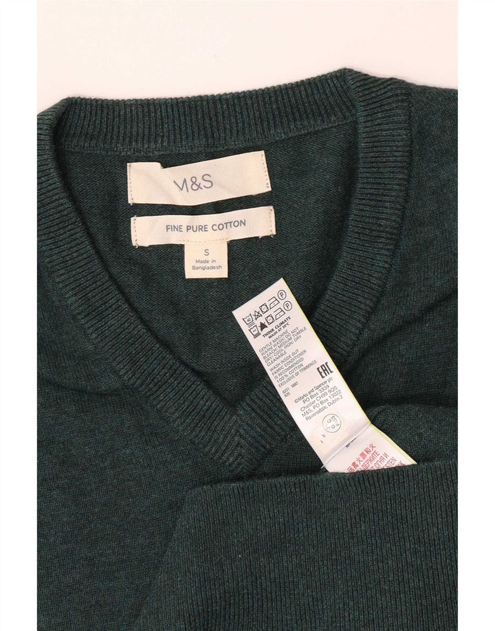 Pulover cu decolteu în V pentru bărbați Marks & Spencer, bumbac verde mic