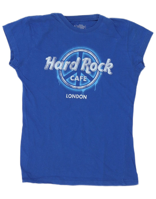 Tricou cu grafică din Londra Hard Rock Cafe pentru femei Top UK 12 Bumbac albastru mediu
