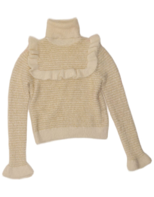 Pulover pentru damă Zara, cu volane în față, cu gât rulat, UK 10, cu dungi albe mici