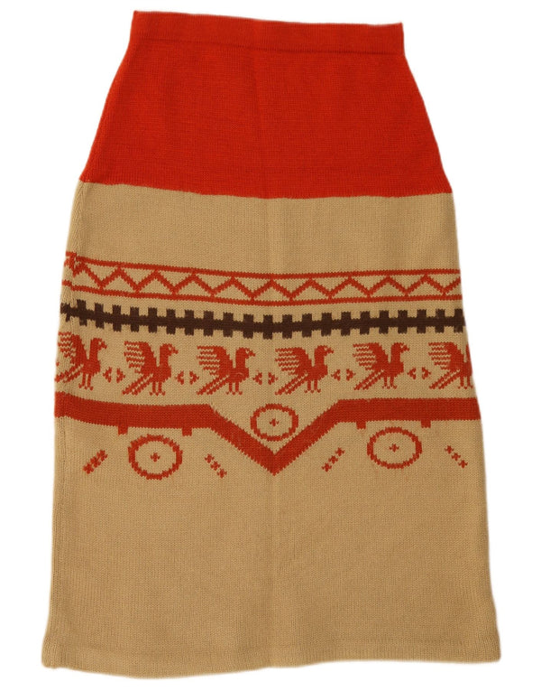 Fustă A-Line tricotată Vintage pentru femei W26 Mic Bej Geometric