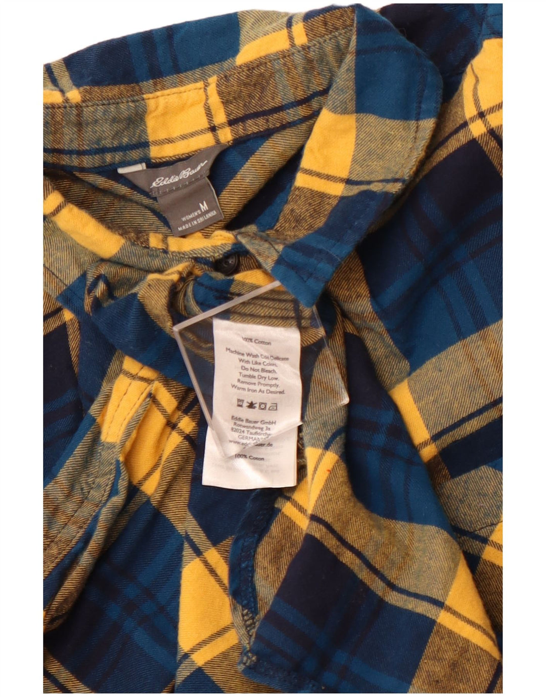 EDDIE BAUER Cămașă de flanel pentru femei UK 12, bumbac cu carouri albastru mediu