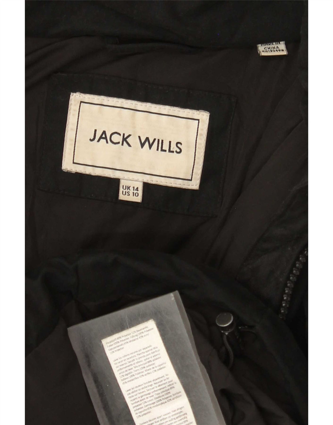 Jachetă căptușită cu glugă Jack Wills pentru femei UK 14 Poliester negru mare