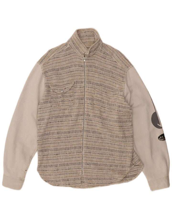 Jachetă bomber cu grafică pentru bărbați VINTAGE UK 44 2XL Lână cu dungi bej