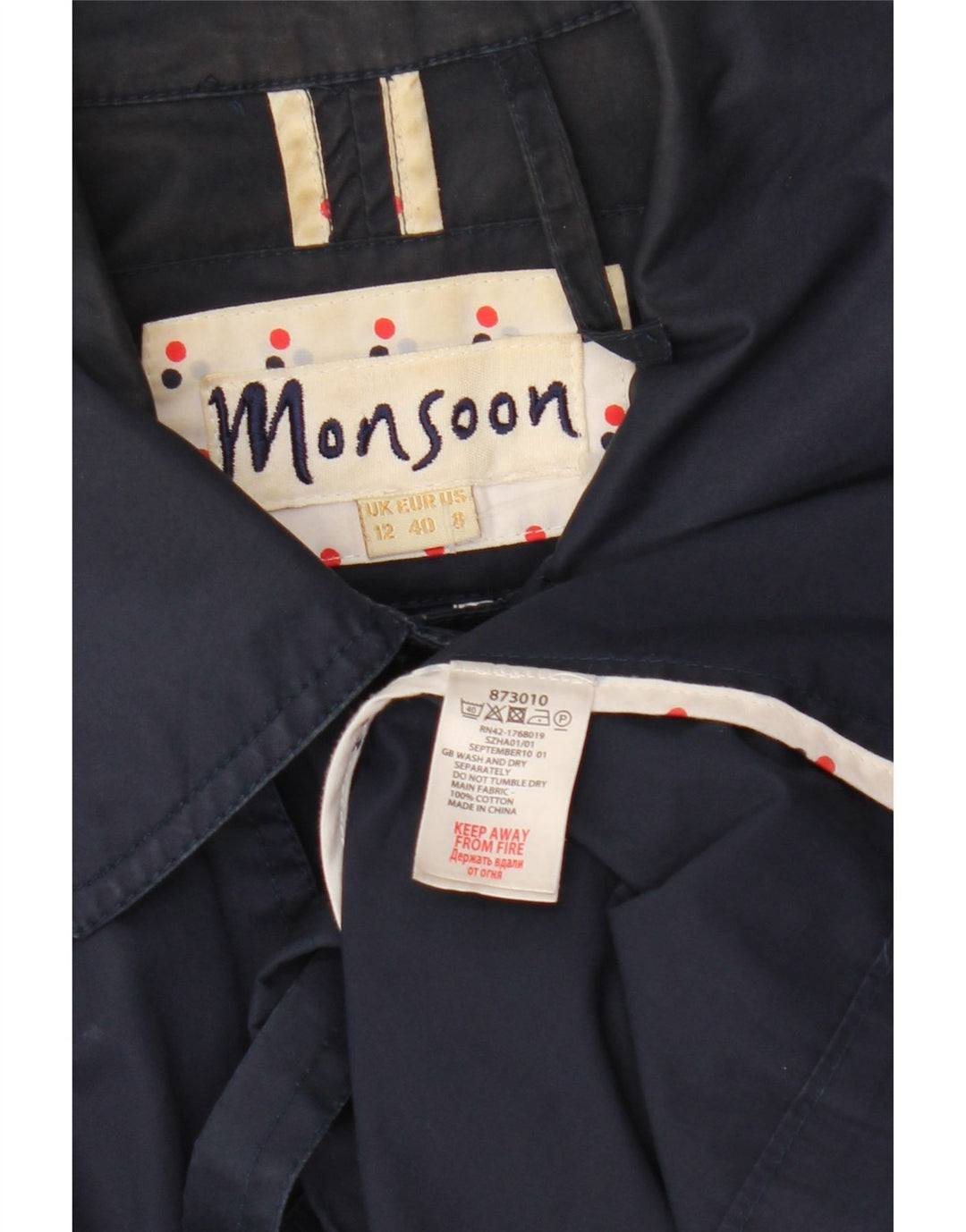 Trench pentru femei Monsoon UK 12 Medium Bluemarin Bumbac