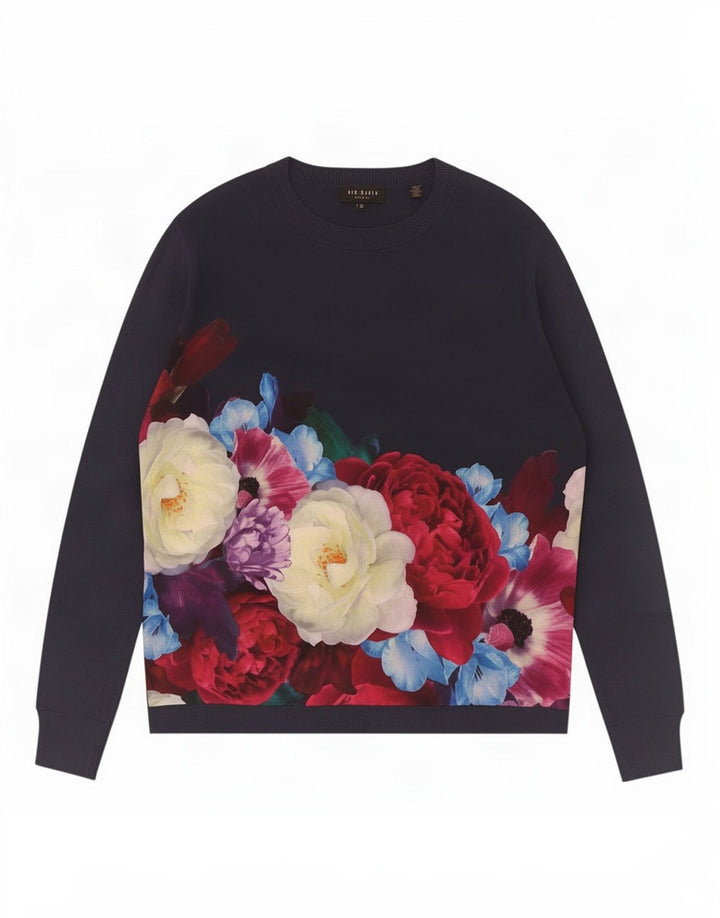 Pulover pentru damă Ted Baker cu gât de barcă, mărime 3, mediu, bleumarin, floral