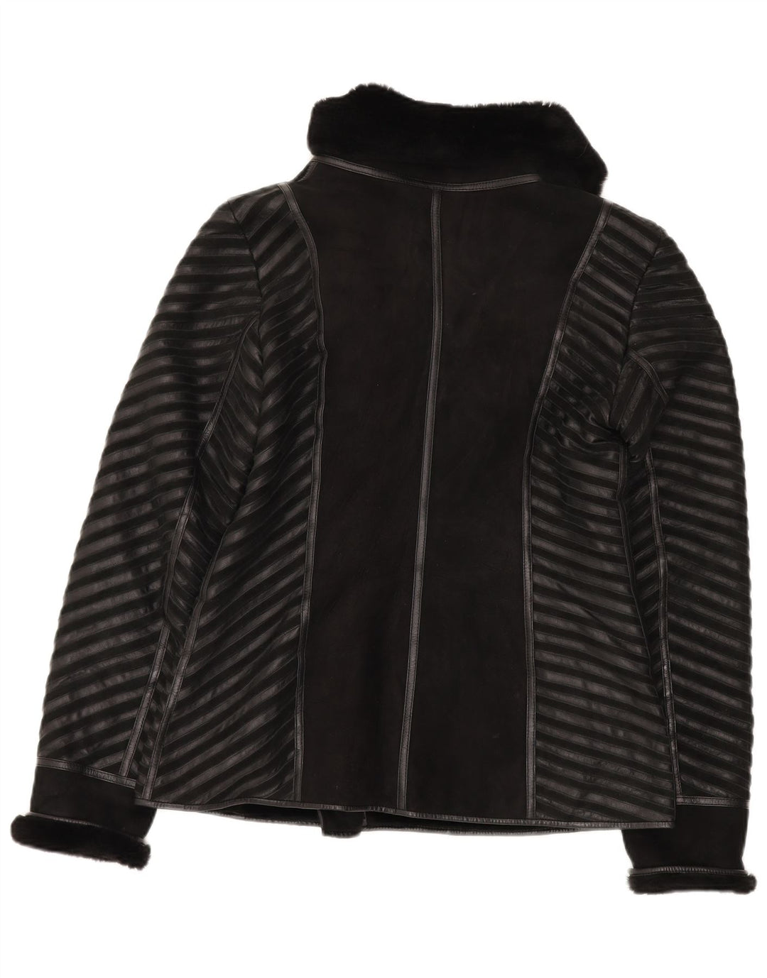 Jachetă din shearling vintage pentru femei UK 18 XL, piele cu dungi negre