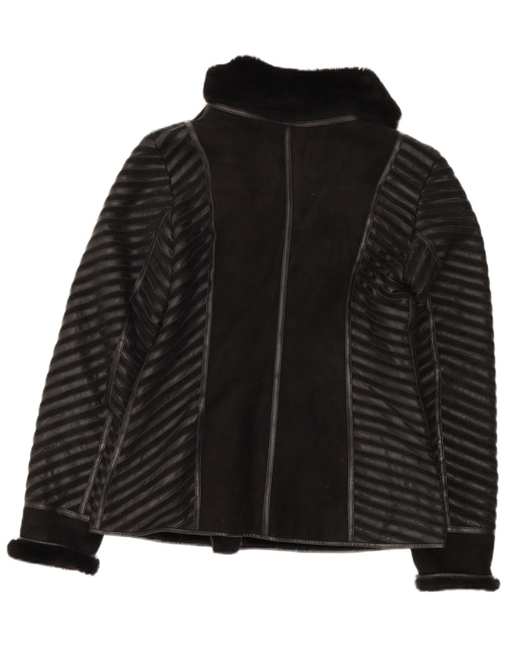 Jachetă din shearling vintage pentru femei UK 18 XL, piele cu dungi negre