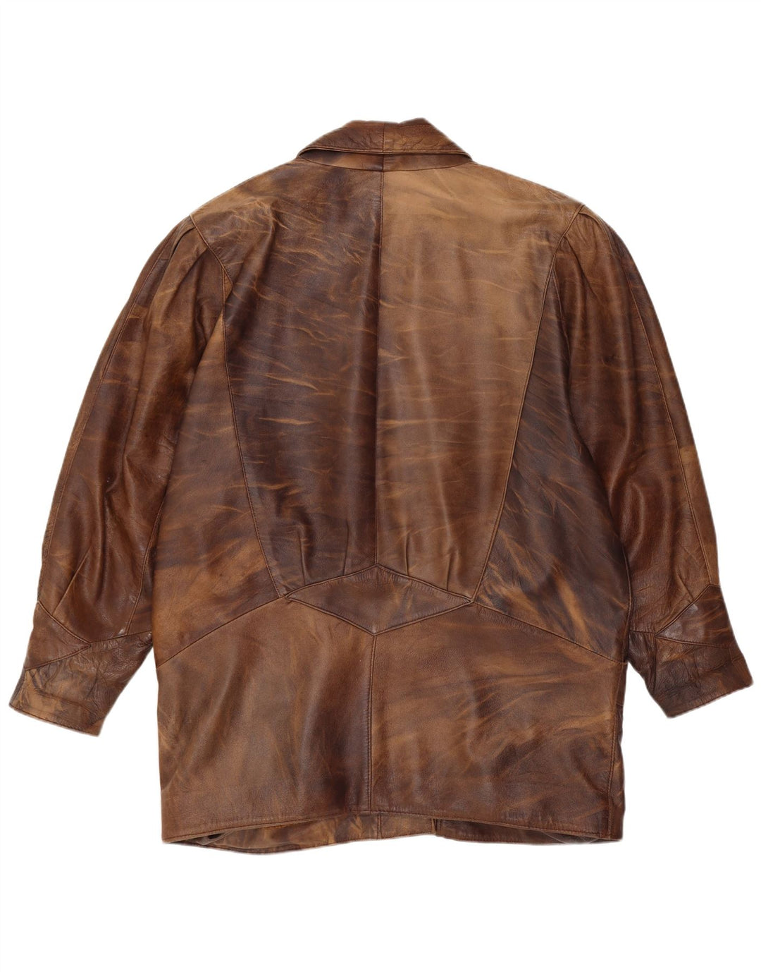 Jachetă de piele supradimensionată vintage pentru femei UK 14, maro mediu Tie Dye