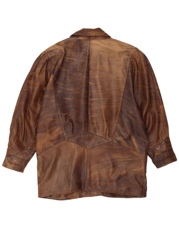 Jachetă de piele supradimensionată vintage pentru femei UK 14, maro mediu Tie Dye