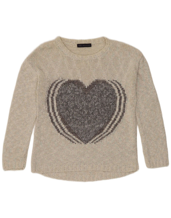Marks & Spencer Womens Graphic Boat Neck Jumper Sweater UK 8 Small Off Whit