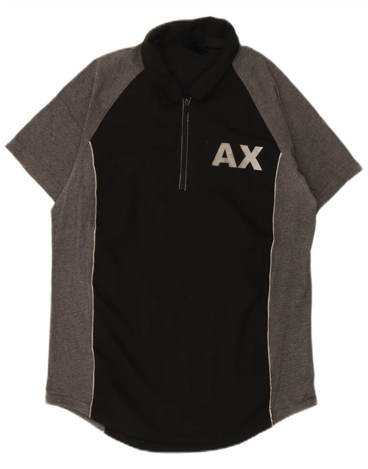 Tricou polo cu grafică pentru bărbați Armani Exchange, negru, color block