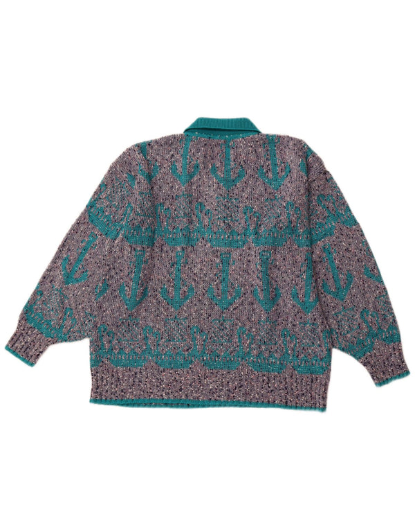 Pulover VINTAGE pentru bărbați, cu model abstract, pulover cu gât polo, XL, gri