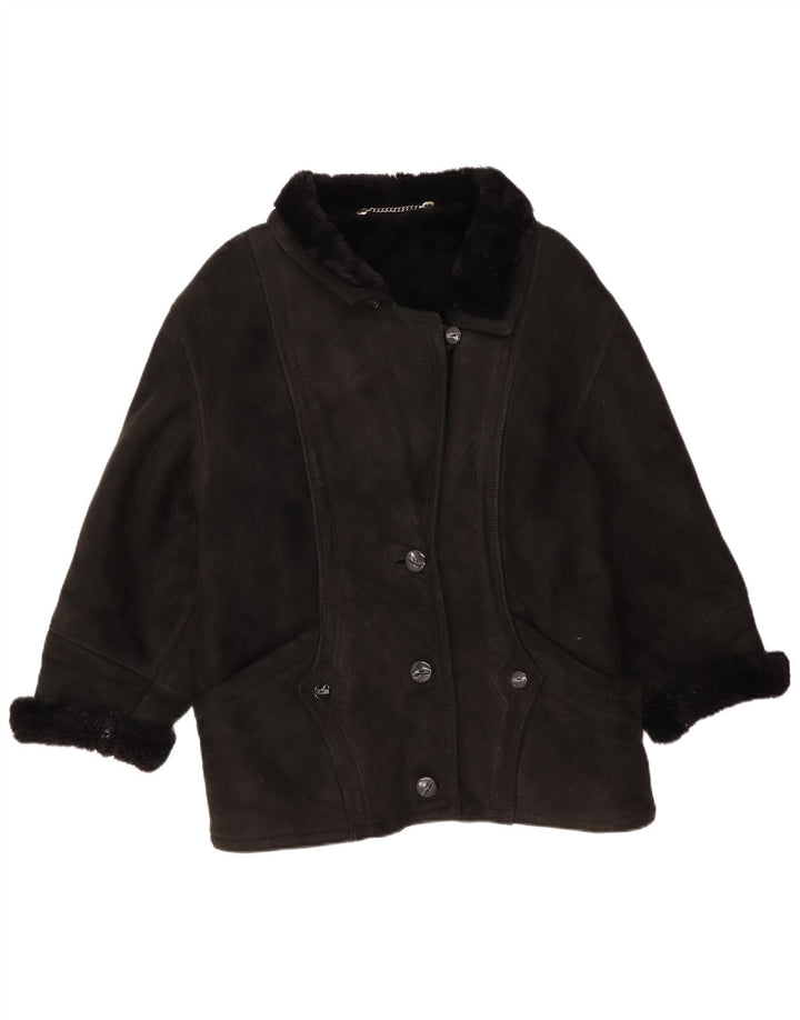 Jachetă vintage oversized din shearling pentru femei IT 44 Medium Black Shearling