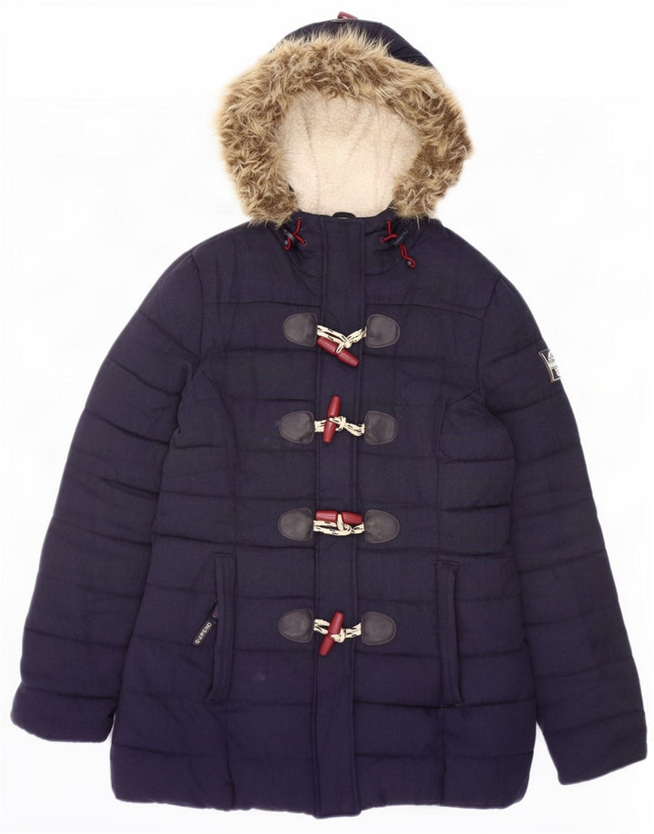 Jachetă duffle căptușită cu glugă Superdry pentru femei UK 12 Medium Bleumarin
