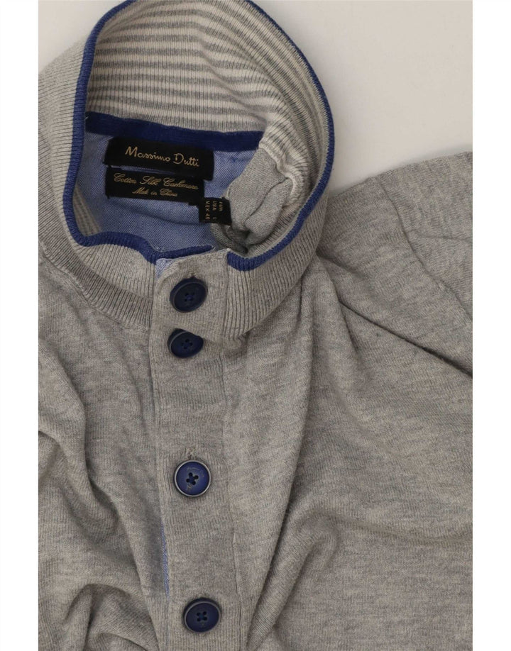 Massimo Dutti Pulover pentru bărbați cu gât cu nasturi, bumbac mare, cu pete gri