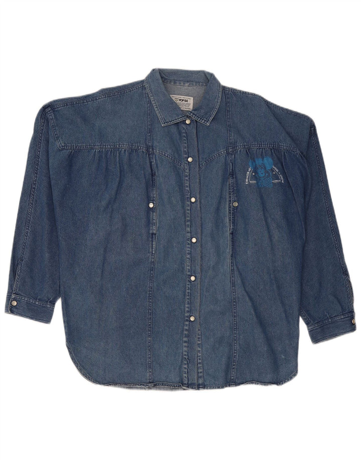 POP 84 Cămașă de denim supradimensionată pentru femei UK 14 Bumbac albastru mediu