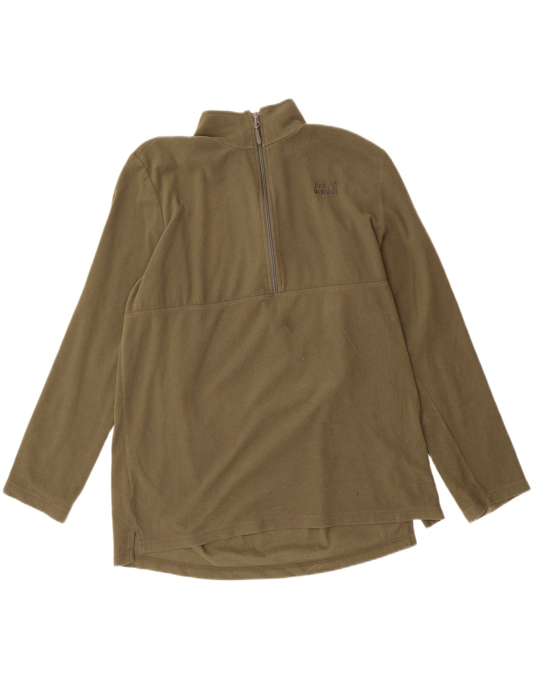 JACK WOLFSKIN Mens Zip Neck Fleece Jumper IT 50 Medium Khaki Vintage Jack Wolfskin and Second-Hand Jack Wolfskin from Messina Hembry 