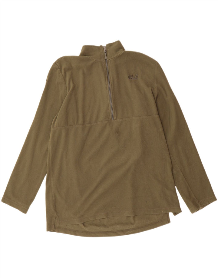 JACK WOLFSKIN Mens Zip Neck Fleece Jumper IT 50 Medium Khaki Vintage Jack Wolfskin and Second-Hand Jack Wolfskin from Messina Hembry 
