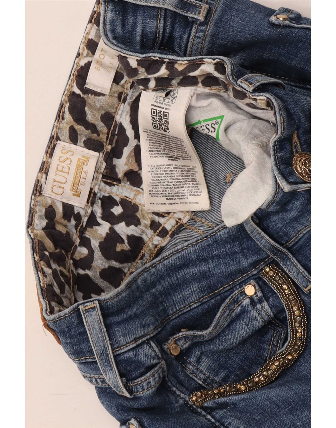 Guess Blugi Bootcut cu talie înaltă pentru femei W28 L28 Bumbac albastru