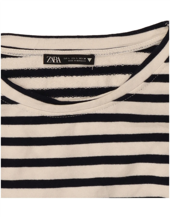Tricou Crop pentru femei Zara UK 16 Large White Striped
