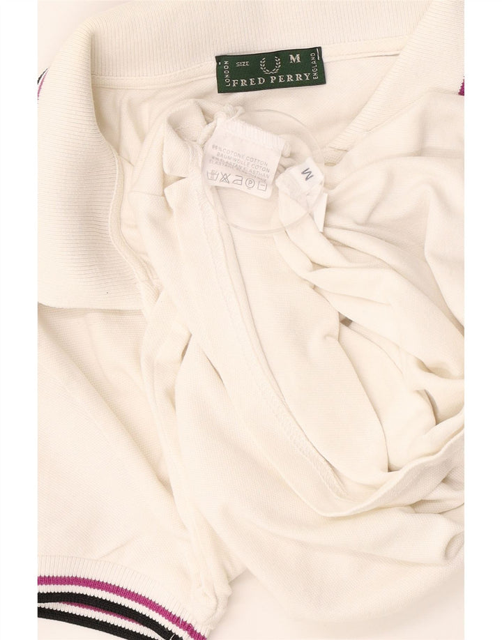 FRED PERRY Tricou polo pentru femei UK 12 Bumbac alb mediu