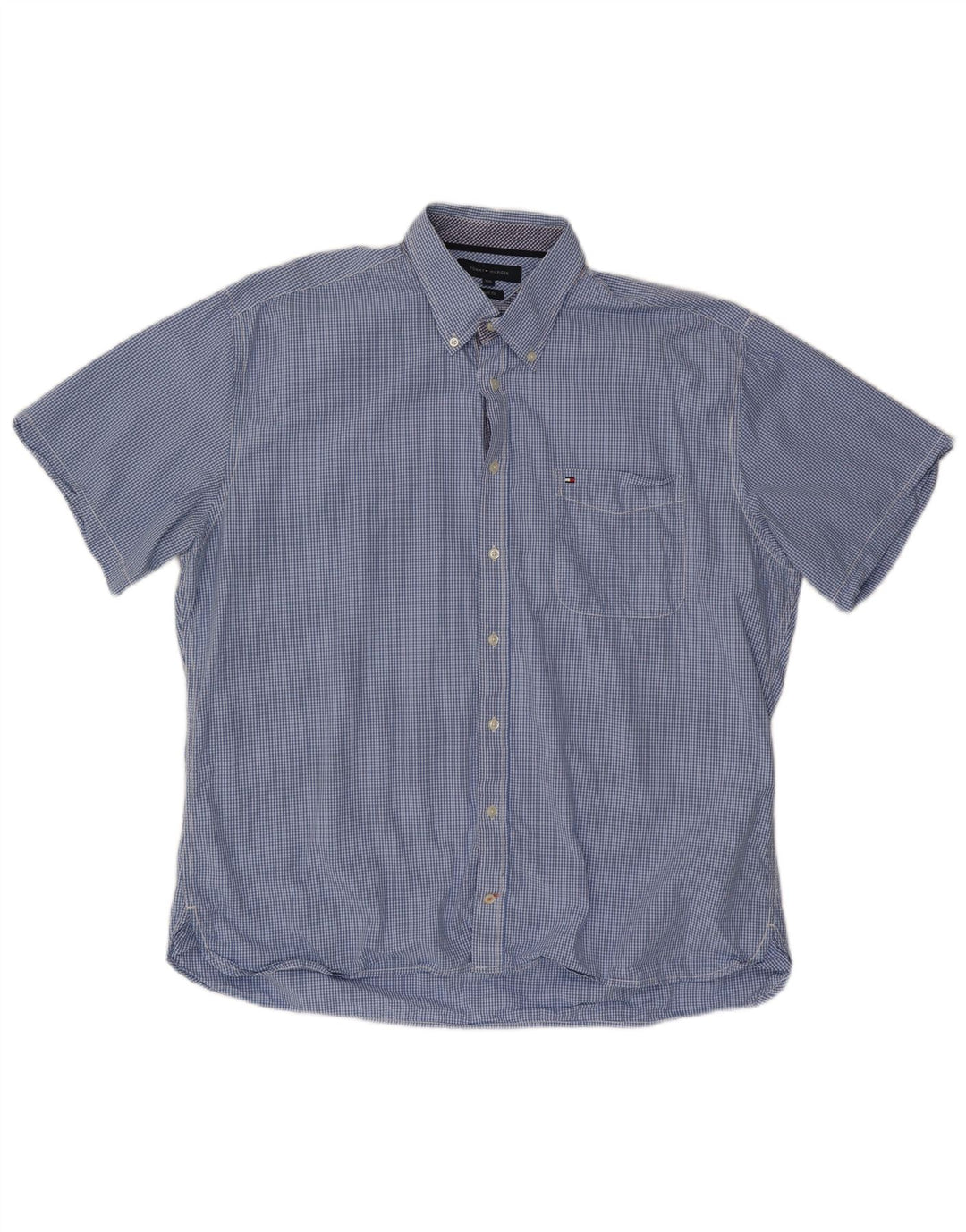 Cămașă cu mânecă scurtă TOMMY HILFIGER pentru bărbați, 2XL, bumbac vichy albastru