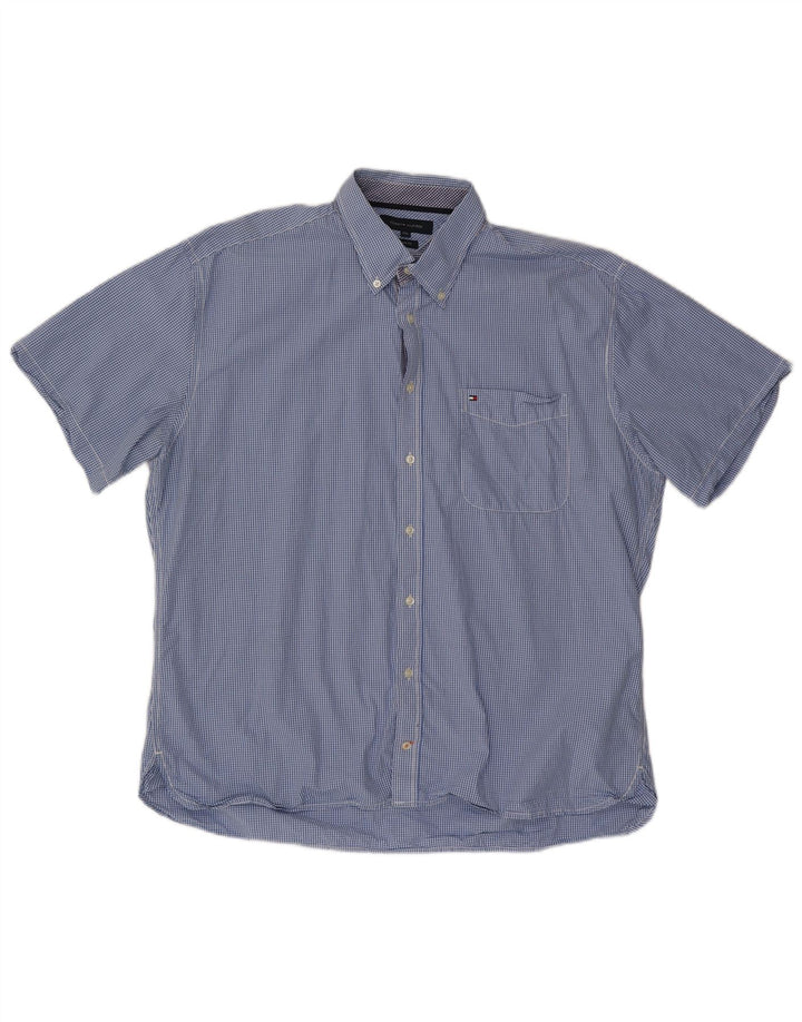 Cămașă cu mânecă scurtă TOMMY HILFIGER pentru bărbați, 2XL, bumbac vichy albastru