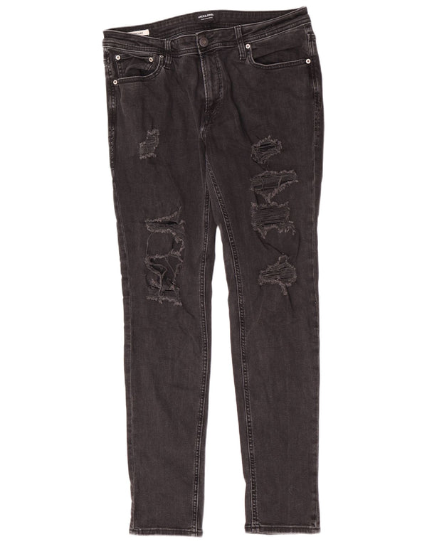 Jeans skinny pentru bărbați Jack & Jones Distressed W36 L34 bumbac negru