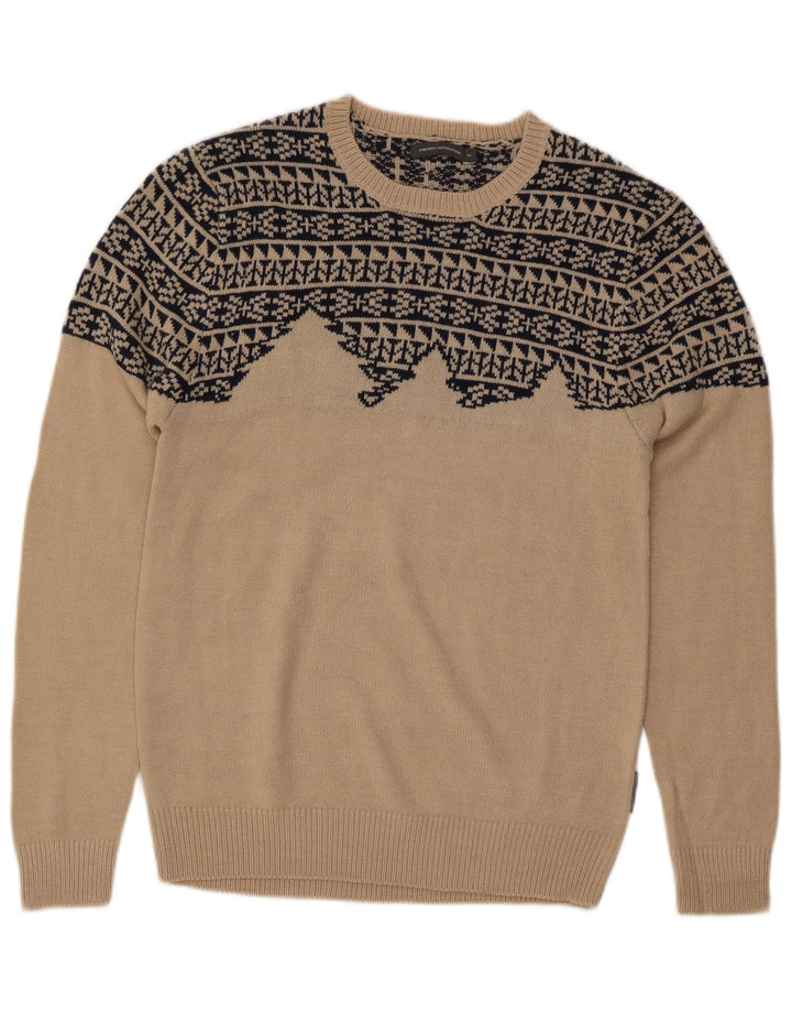 FRENCH CONNECTION Pulover pentru bărbați cu gât de barcă Mediu Bej Geometric